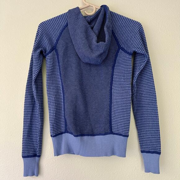 Title nine knit hooded sweater full zip outdoor hiking athletic Gorpcore blue XS - Picture 7 of 11